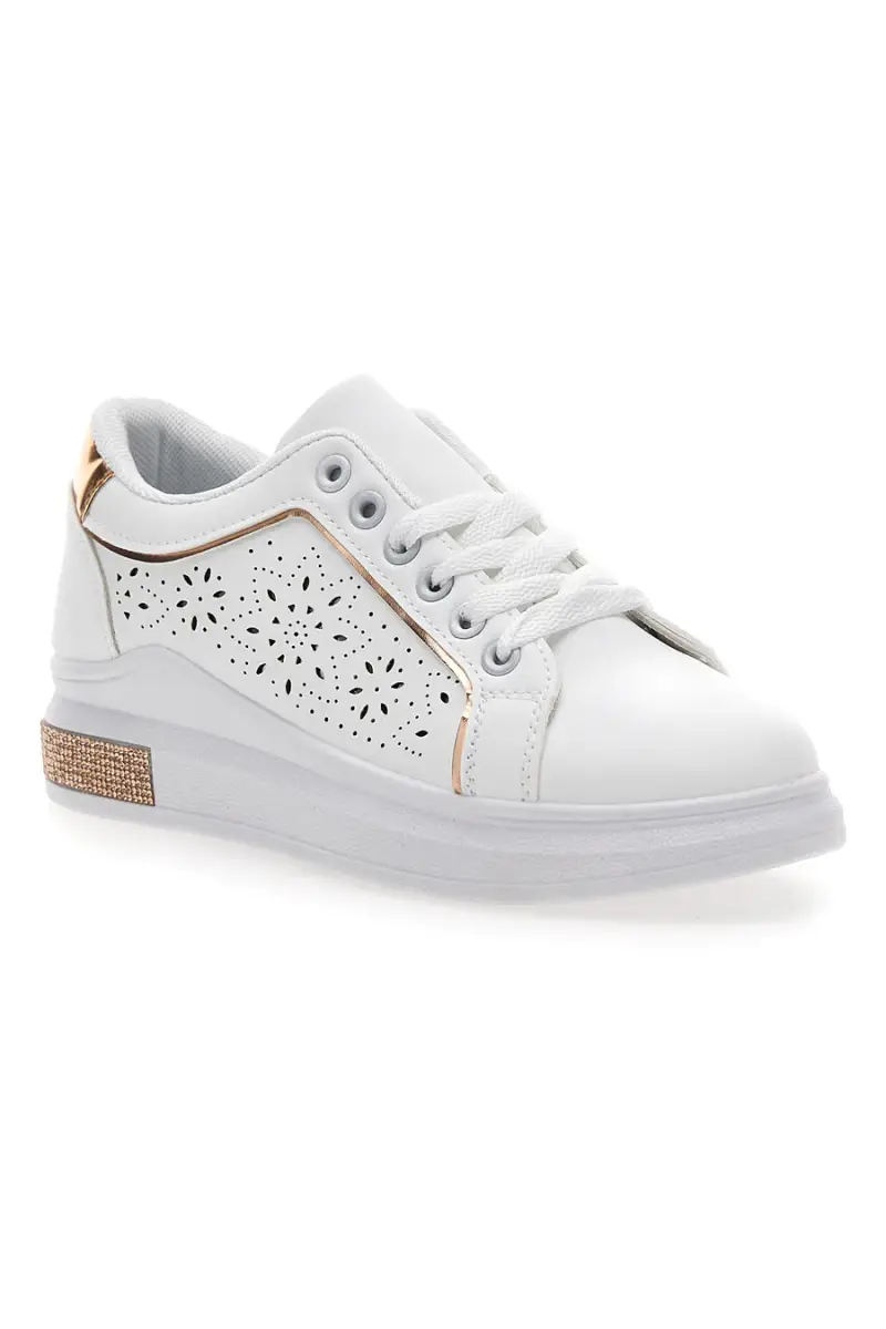 Sneakers traforate bianche con dettaglio oro CAFE' COST BK2440 [BIANCO] miniatura 2