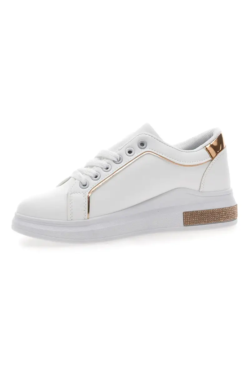 Sneakers traforate bianche con dettaglio oro CAFE' COST BK2440 [BIANCO] miniatura 4