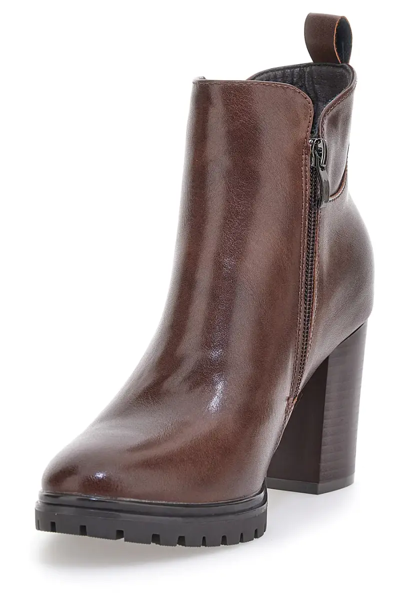 Stivaletti marroni con tacco a blocco e cerniera laterali CAFE' COST 16807220 [MARRONE] miniatura 3