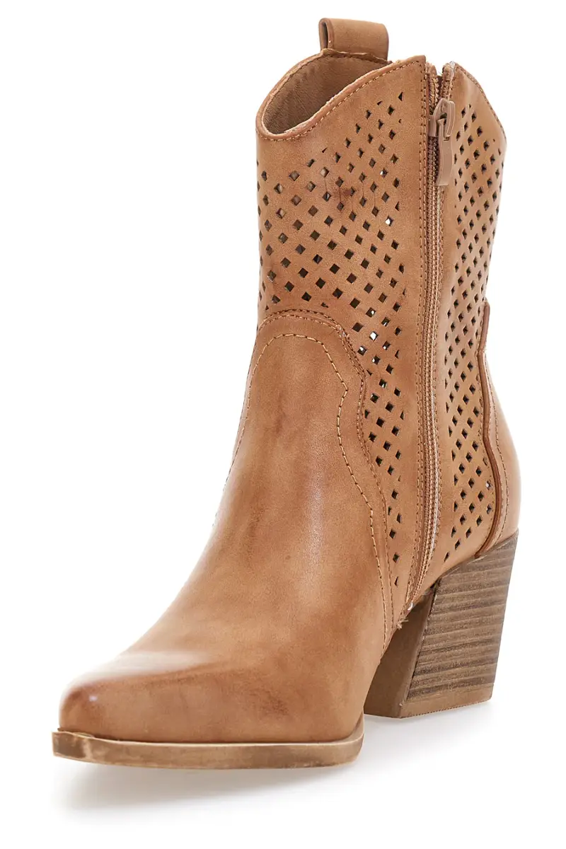 Stivaletti marroni traforati con tacco Cafè cost H3W205832 [CUOIO] miniatura 3