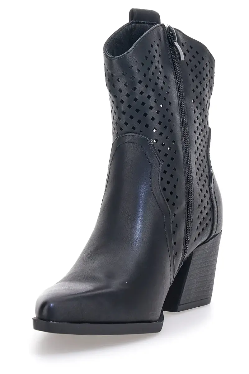 Stivaletti neri traforati con tacco Cafè cost H3W205832 [NERO] miniatura 3