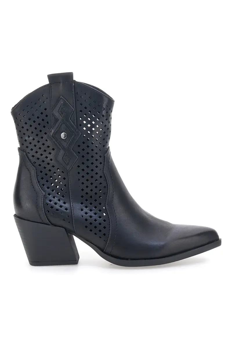 Stivaletti neri traforati con tacco Cafè cost H3W205832 [NERO]
