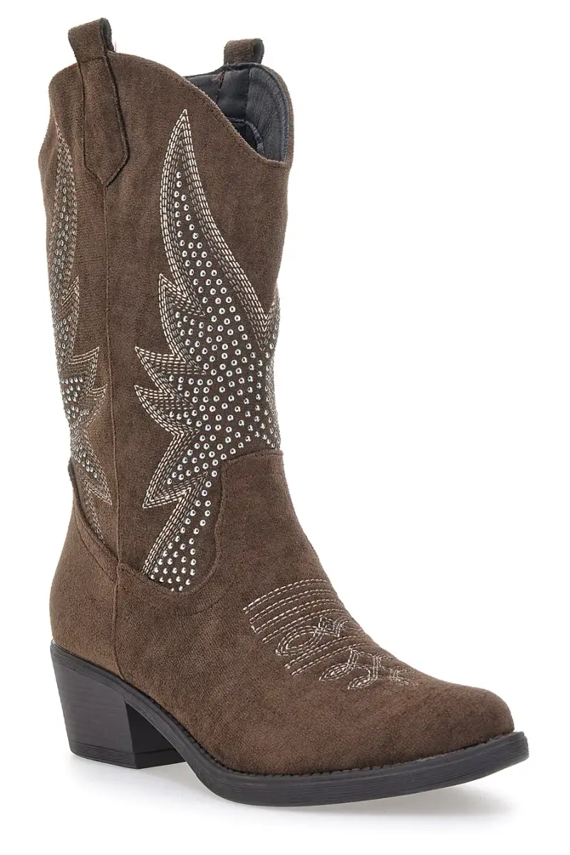 Stivaletti Texani Marroni con Ricamo e Borchiette Cafè Cost RQTZ3034 [MARRONE] miniatura 2