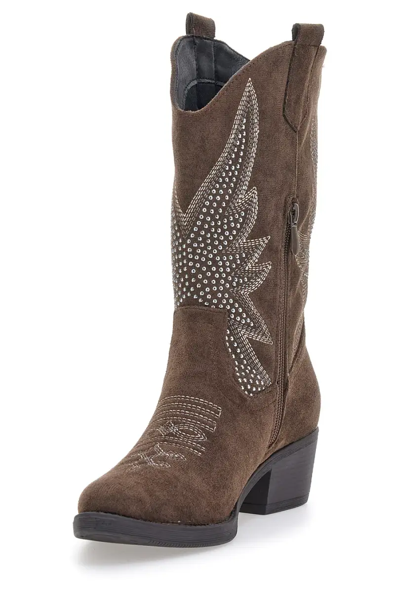 Stivaletti Texani Marroni con Ricamo e Borchiette Cafè Cost RQTZ3034 [MARRONE] miniatura 3