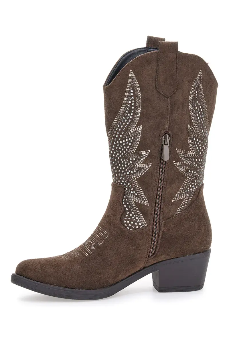 Stivaletti Texani Marroni con Ricamo e Borchiette Cafè Cost RQTZ3034 [MARRONE] miniatura 4