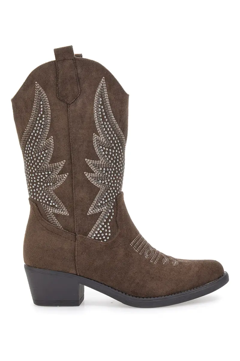 Stivaletti Texani Marroni con Ricamo e Borchiette Cafè Cost RQTZ3034 [MARRONE]