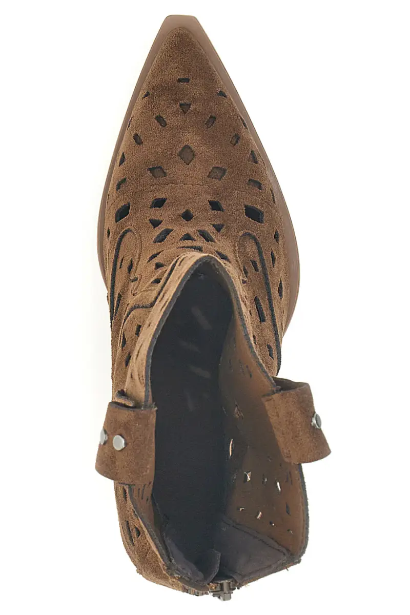 Stivaletti texani marroni traforati con cerniera Cafe cost P724 [MARRONE] miniatura 3