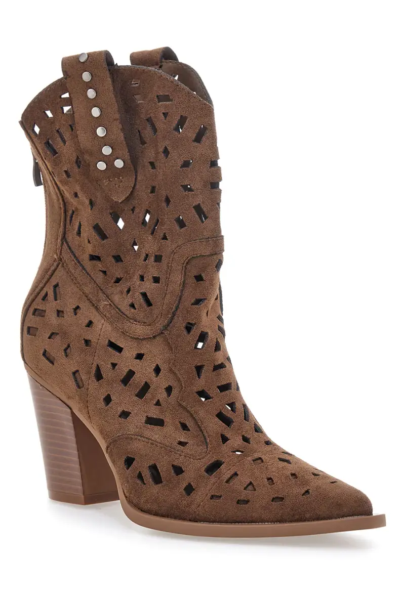 Stivaletti texani marroni traforati con cerniera Cafe cost P724 [MARRONE] miniatura 2