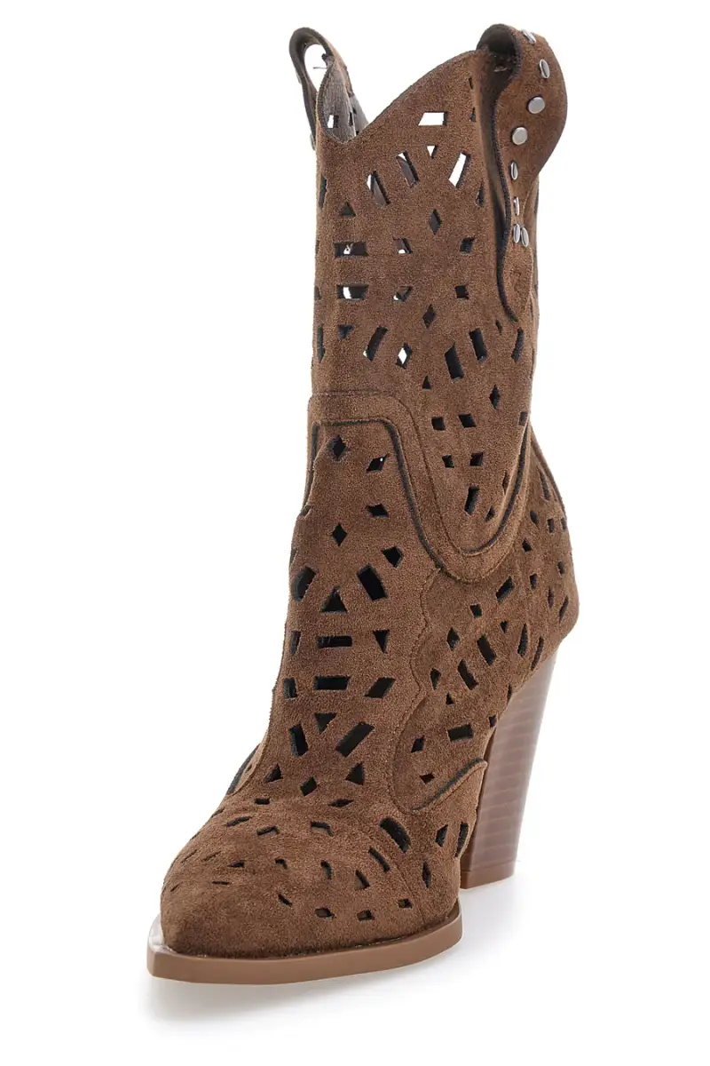 Stivaletti texani marroni traforati con cerniera Cafe cost P724 [MARRONE] miniatura 4