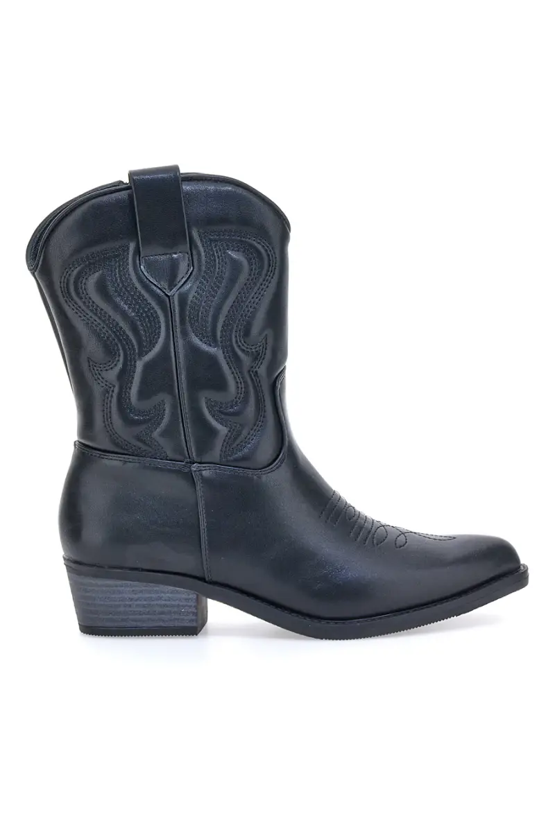 Stivaletti texani neri con ricamo Cafè cost H52804 [NERO]