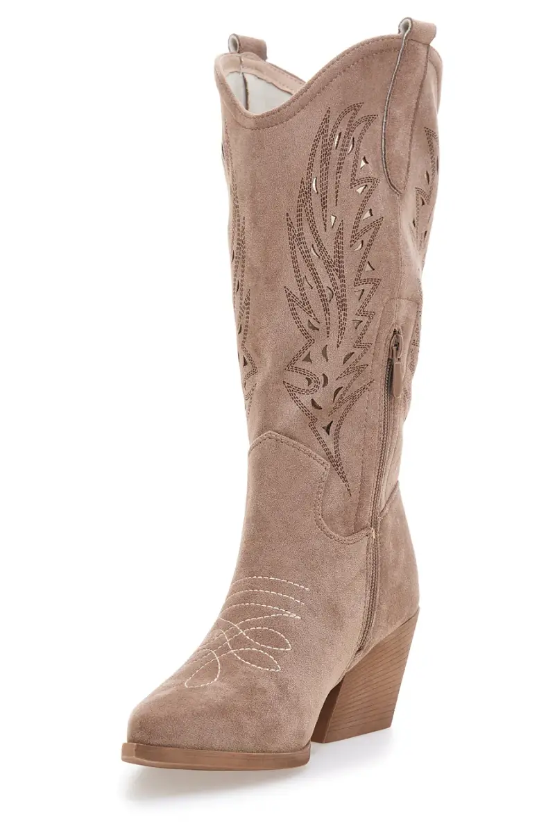 Stivaletti texani taupe con ricami laser Cafè Cost RQ9241 [KHAKI] miniatura 3