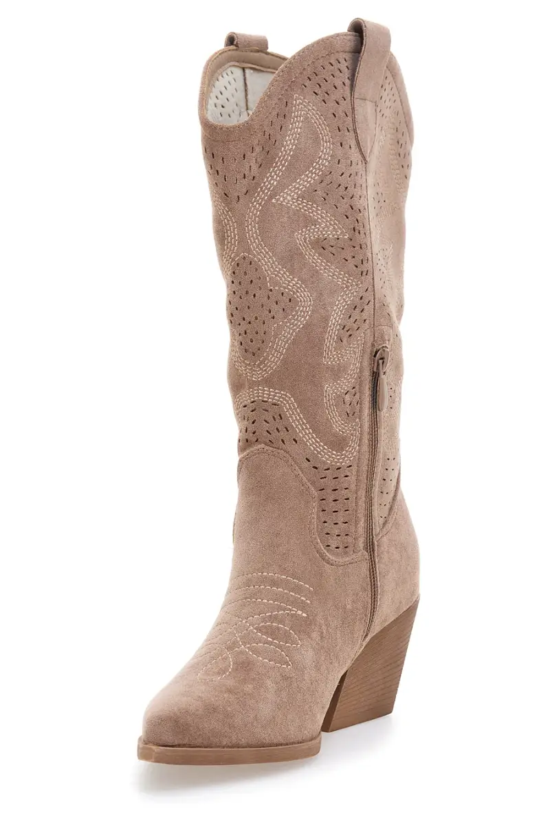 Stivali beige traforati con tacco Cafè cost H3W205837 [KHAKI] miniatura 3