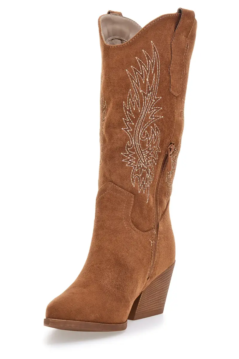 Stivali marroni stile western con ricami Cafè cost RQ2616 [CAMEL] miniatura 3