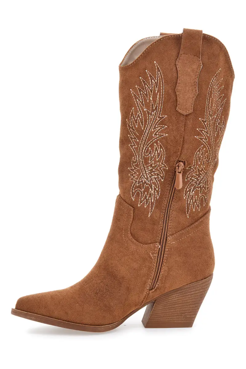 Stivali marroni stile western con ricami Cafè cost RQ2616 [CAMEL] miniatura 4