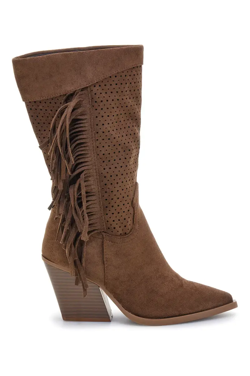 Stivali Marroni traforati con frange Cafe cost P722 [OLIVA]