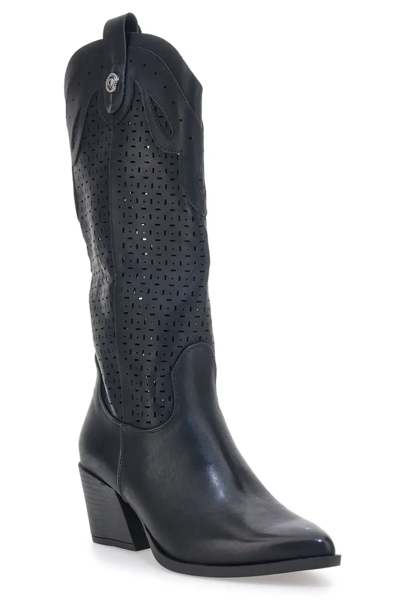 Stivali texani neri con gambale traforato e tacco largo Cafè Cost 6Y220020 [NERO] miniatura 2