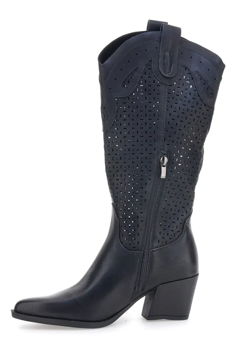 Stivali texani neri con gambale traforato e tacco largo Cafè Cost 6Y220020 [NERO] miniatura 4