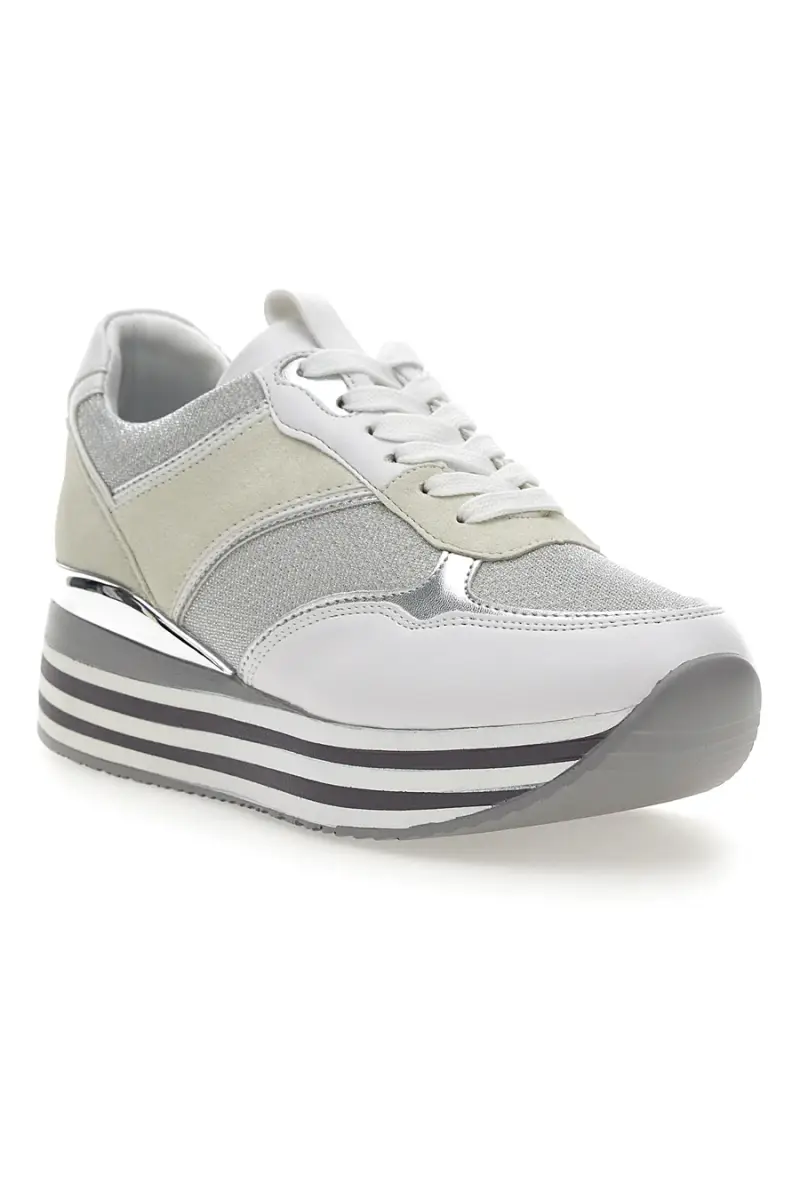 Stringate Bianche con Platform e Tomaia con Brillantini CAFE COST H1506049 [BIANCO] miniatura 2