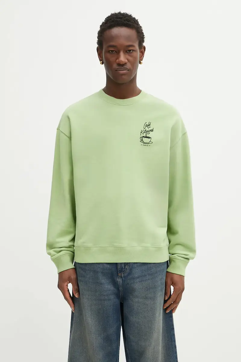 felpa in cotone Coffee Cup Relaxed uomo colore verde con applicazione CKMU00302KM0330