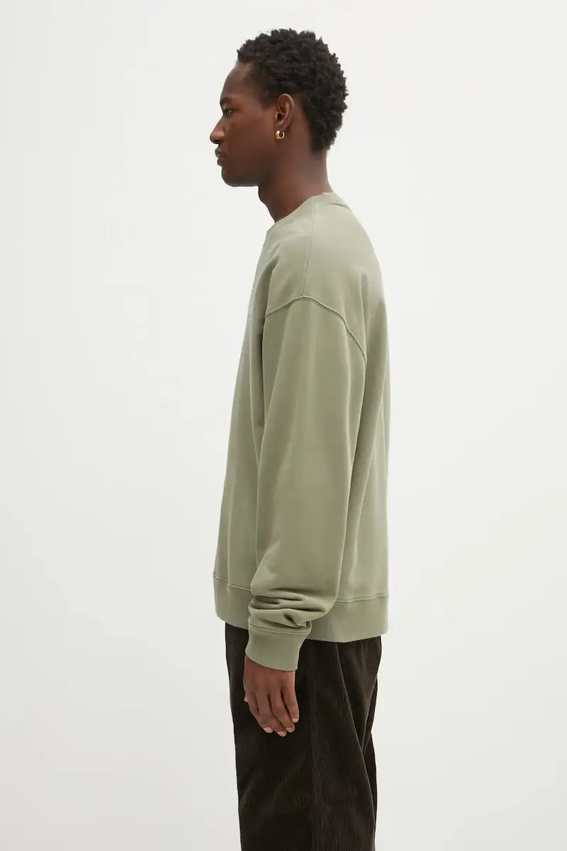 felpa in cotone Relax uomo colore verde con applicazione PU00301KM0330 miniatura 2