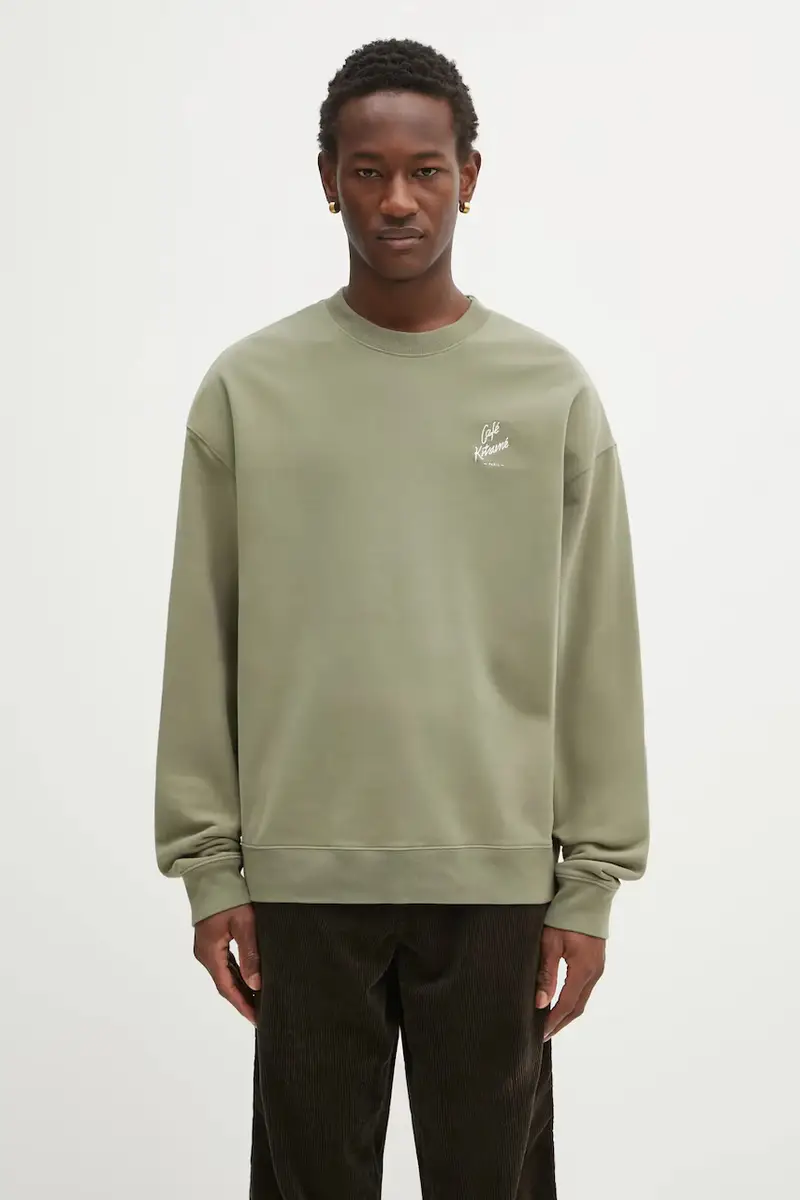 felpa in cotone Relax uomo colore verde con applicazione PU00301KM0330