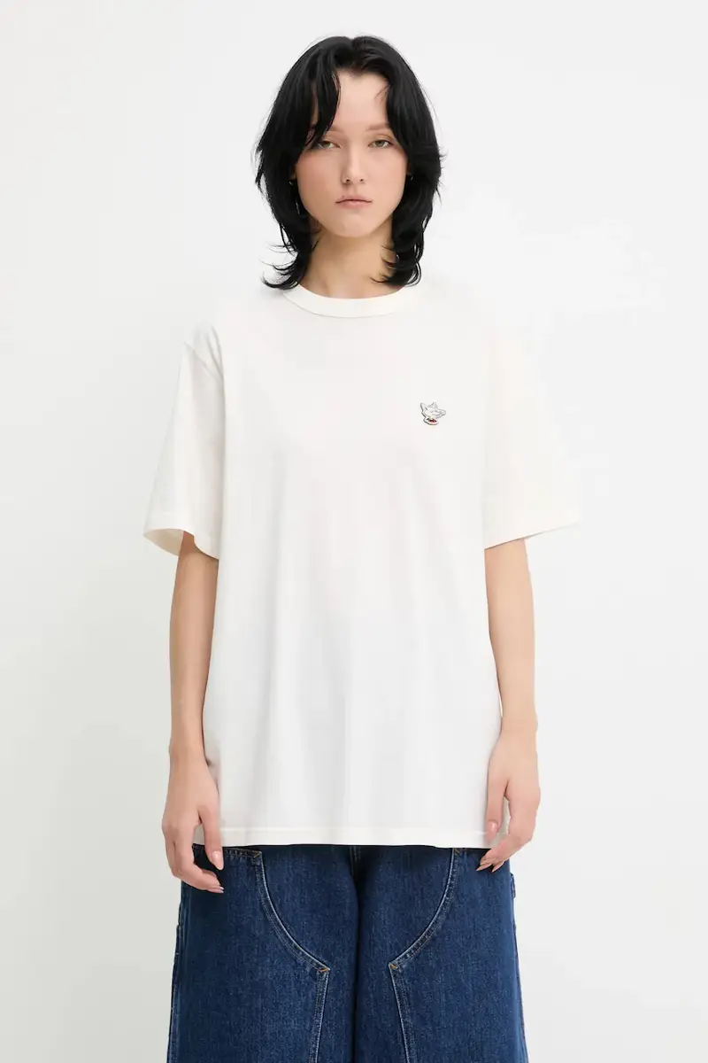 t-shirt in cotone Barista Fox Patch Relax colore beige CKNU00102KJ7014 miniatura 2