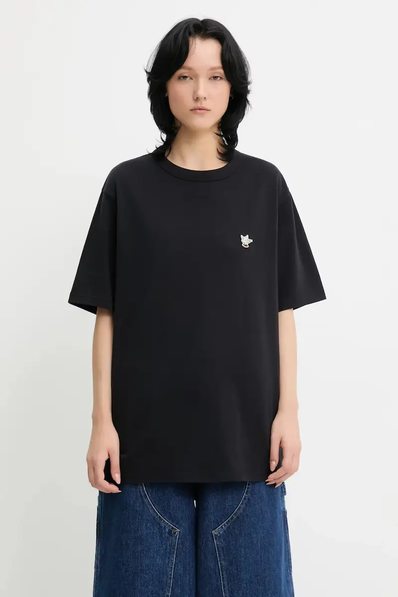 t-shirt in cotone Barista Fox Patch Relax colore nero CKNU00102KJ7014 miniatura 2