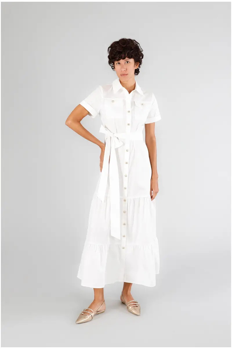 abito chemisier con balza bianco