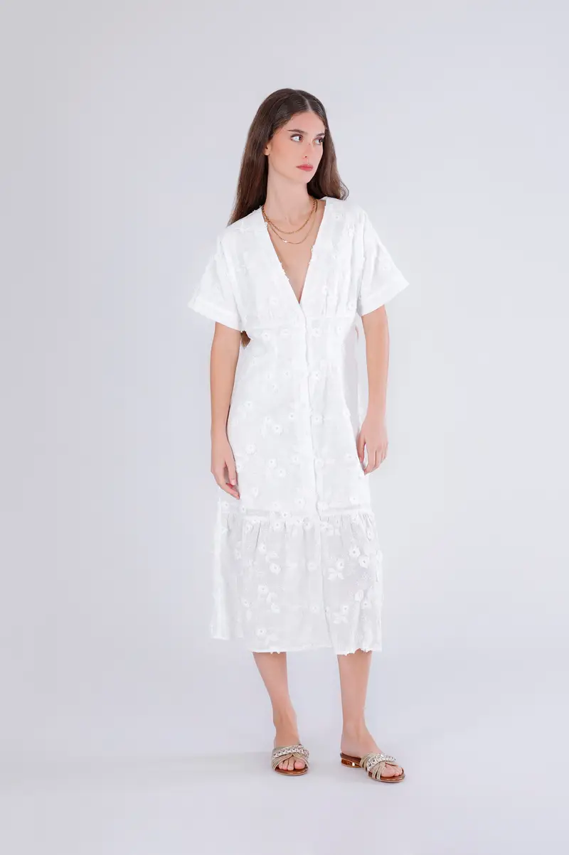 abito in mussola di cotone ricamata off white