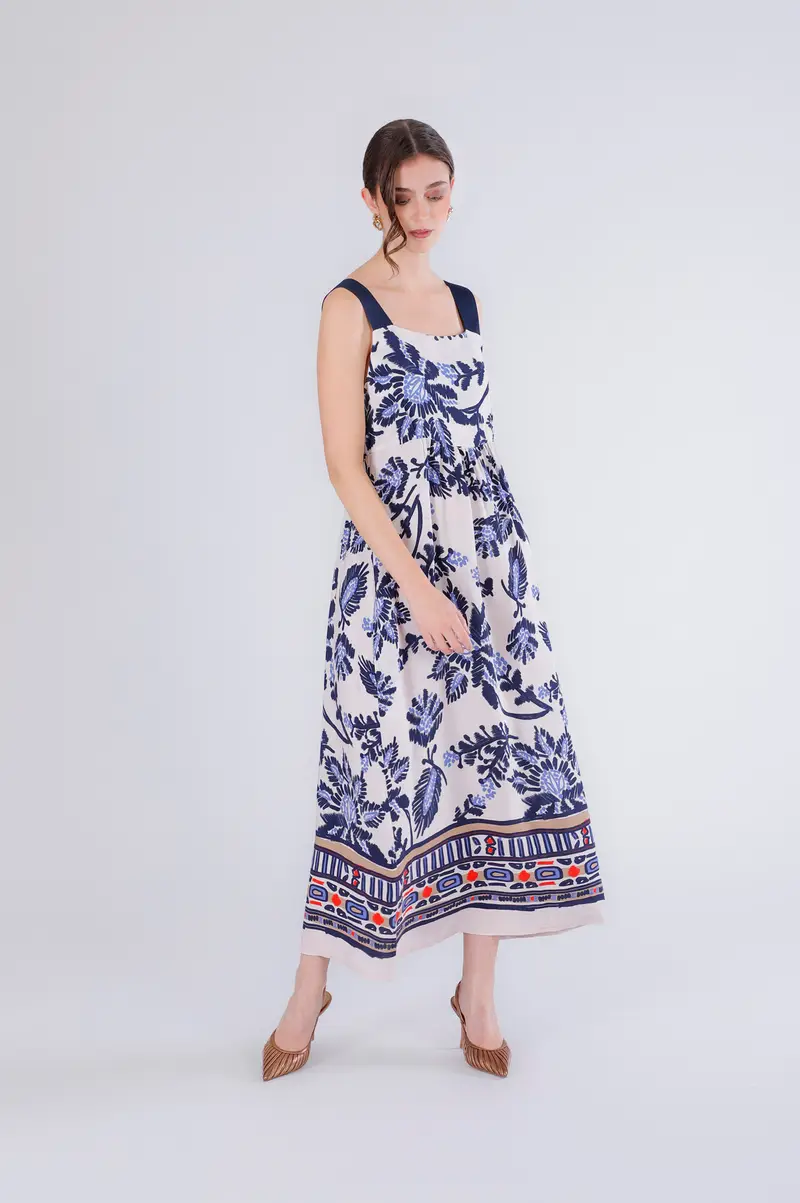 abito lungo stampato fiore multiblu