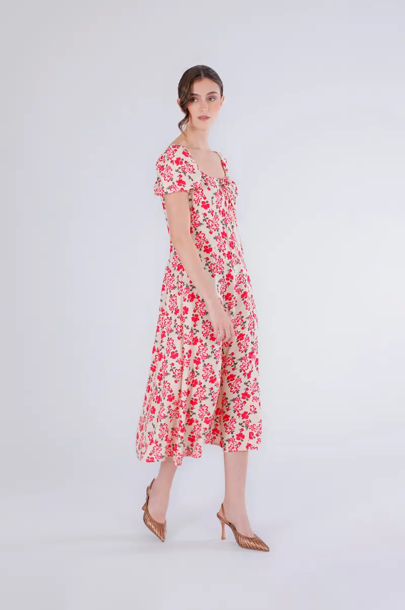 abito stampato con dietro elasticato fiore multirosso