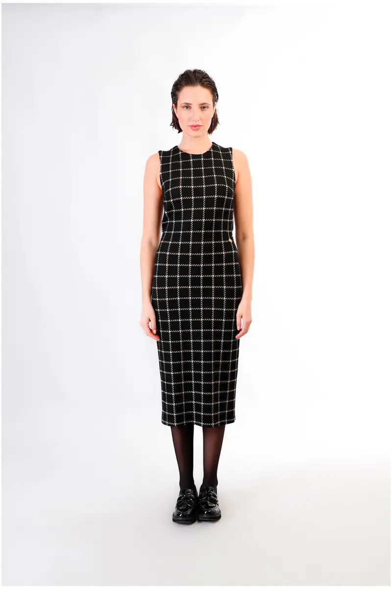 abito tubino tessuto jacquard quadro multinero