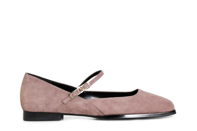 ballerina in camoscio con laccino e fibbia personalizzata rosa antico