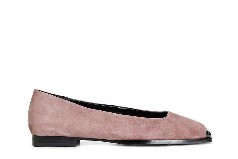 ballerina in camoscio con puntale metallico rosa antico