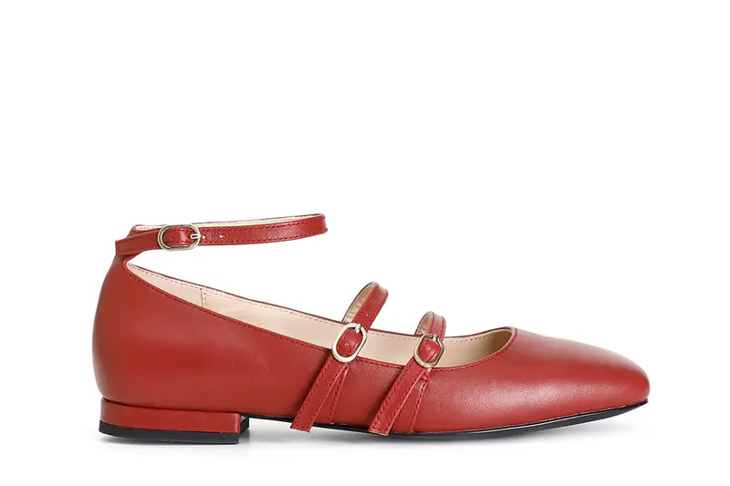 ballerina in pelle con 3 fibbie bordeaux