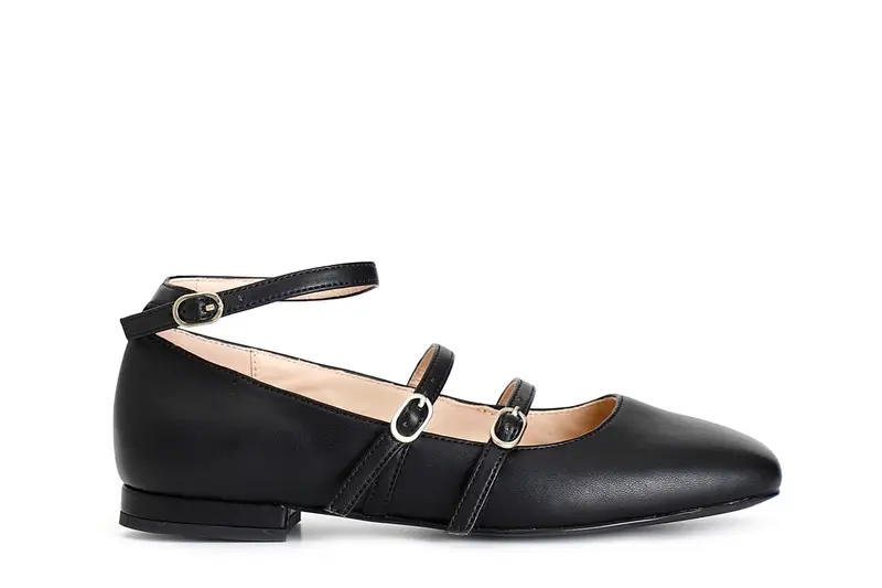 ballerina in pelle con 3 fibbie nero