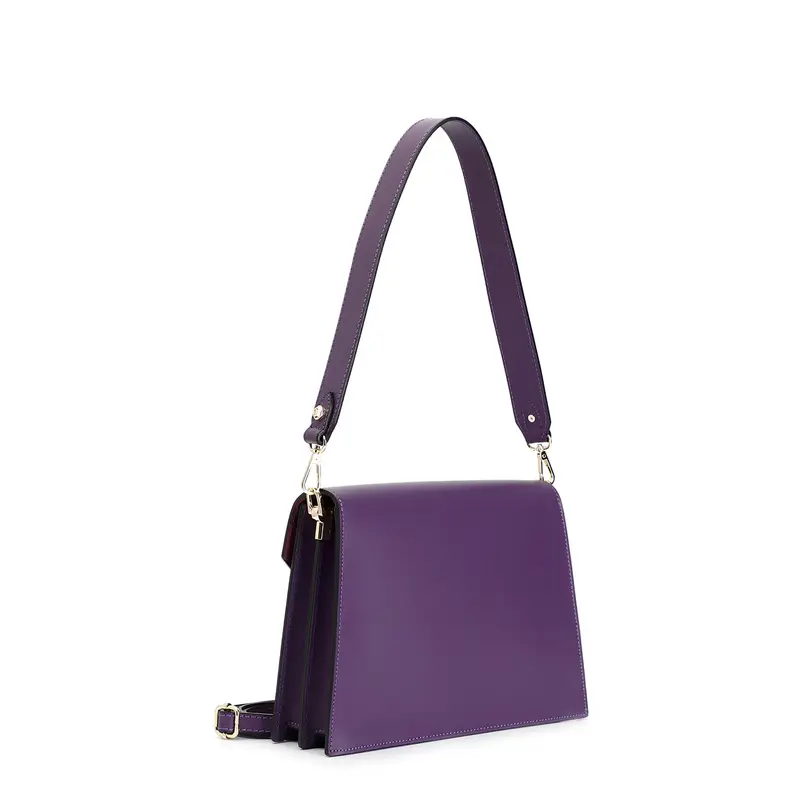 bandoliera in pelle con pattina a "v" viola miniatura 2