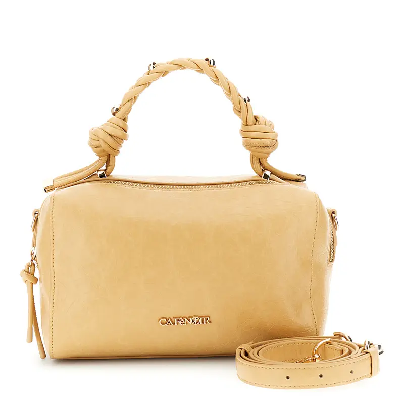 baule effetto pelle stropicciata con manici a mignon intrecciati pesca