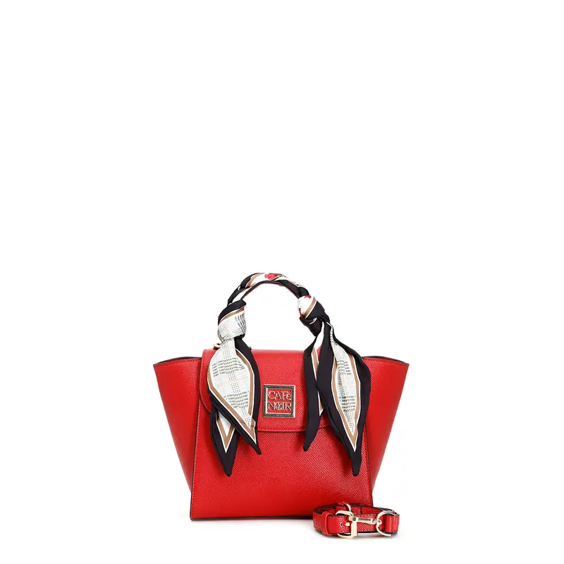 bauletto rigido con manico in catena e foulard rosso