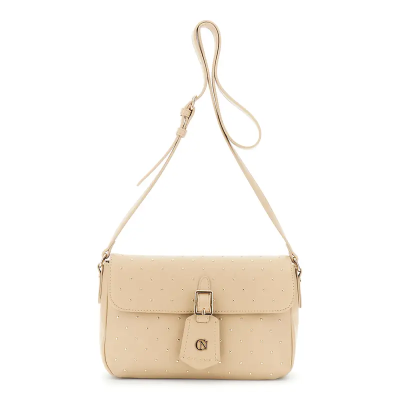 borsa a mano con applicazione di microborchie nocciola