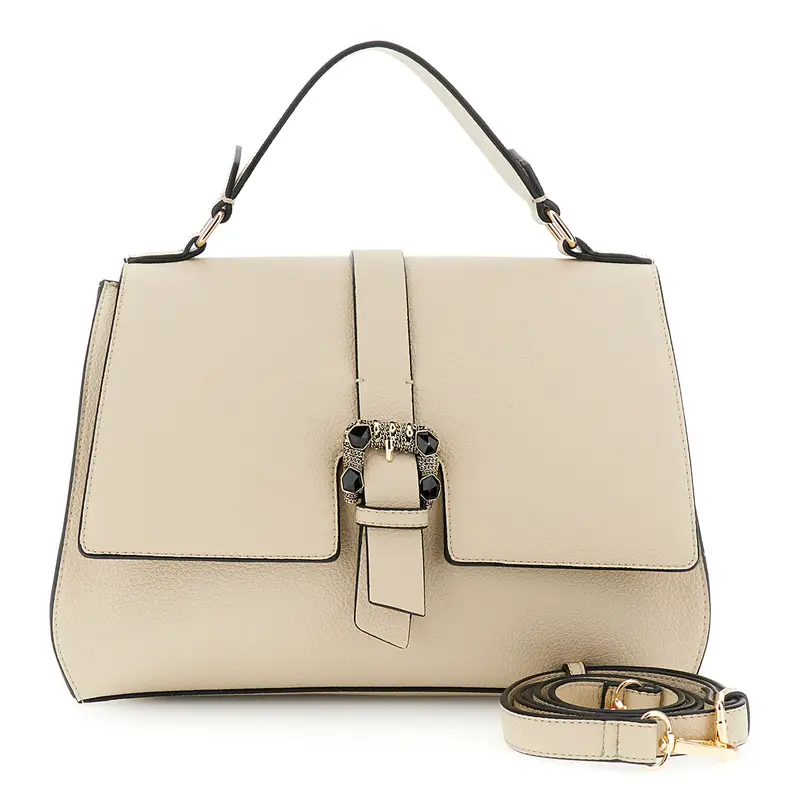 borsa a mano con fibbia gioiello sabbia