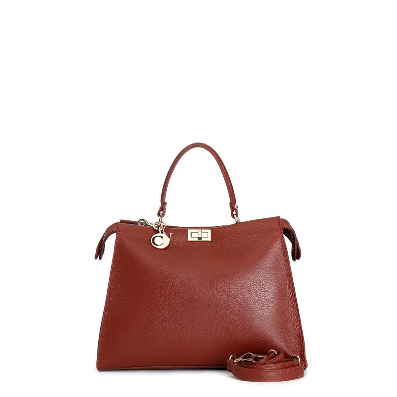 borsa a mano con pattina con applicazione di morsetto verniciato,tracolla remo bordeaux