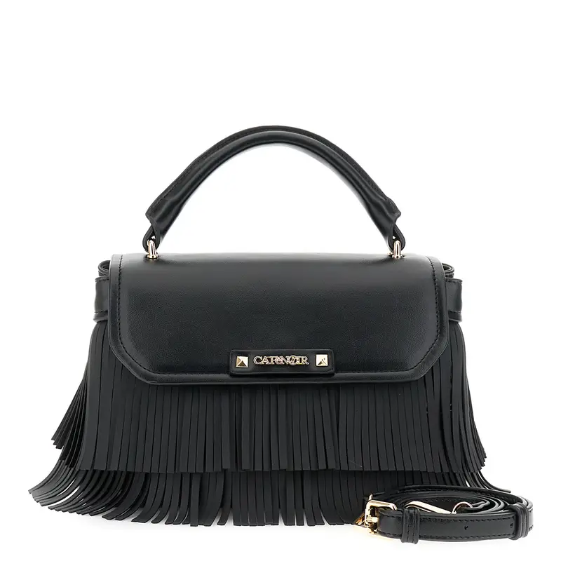 borsa a mano con pattina e frange nero