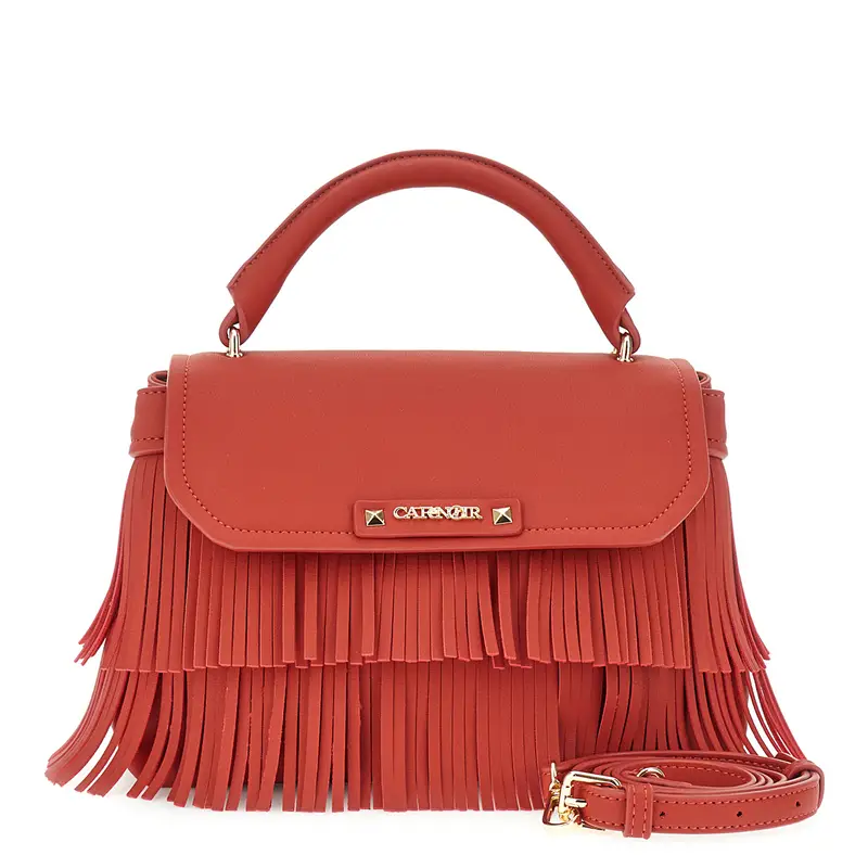 borsa a mano con pattina e frange rosso