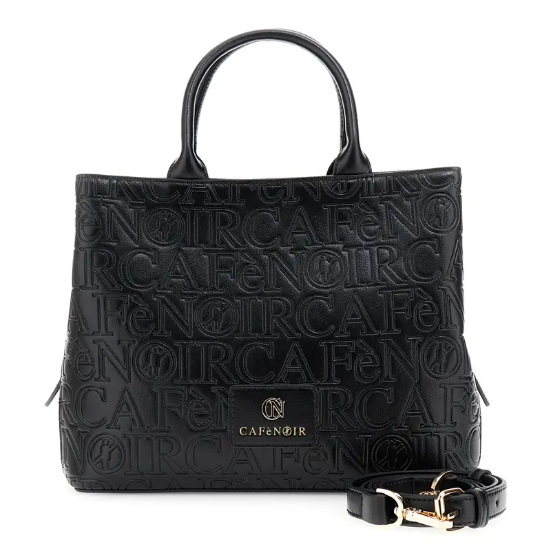 borsa a mano effetto pelle con embossed all over logato nero