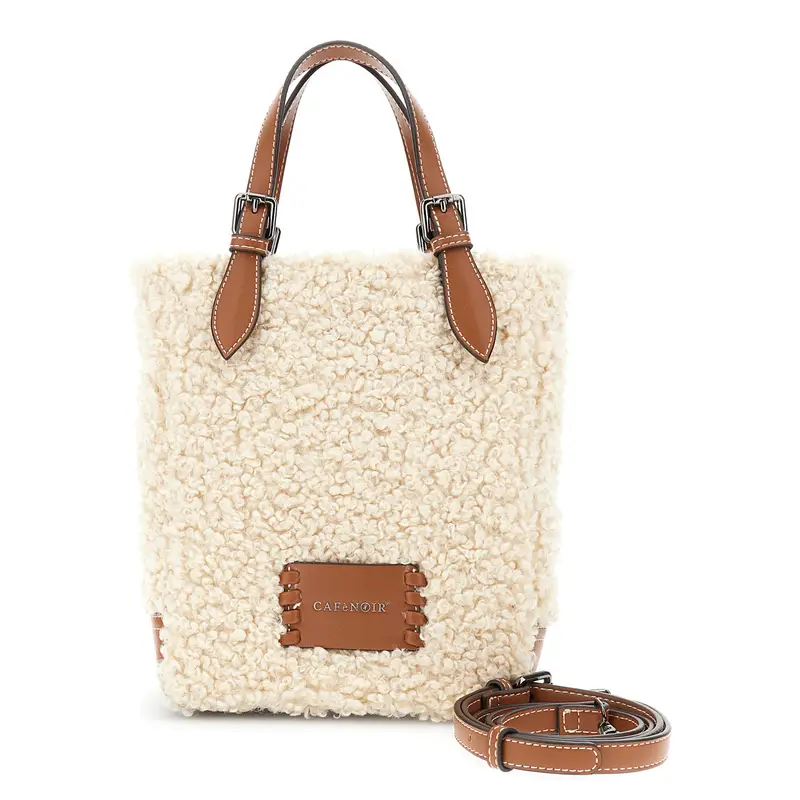 borsa a mano in tessuto ricciolino naturale