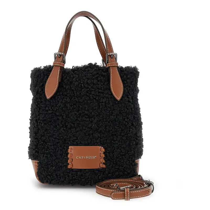 borsa a mano in tessuto ricciolino nero