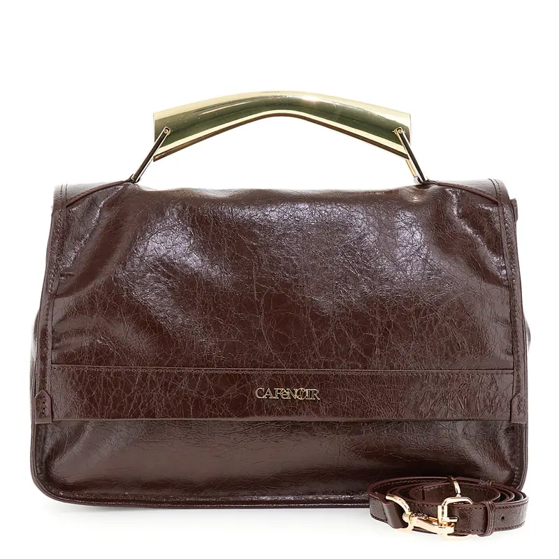 borsa a mano lucida con pattina e manico metallico burgundy