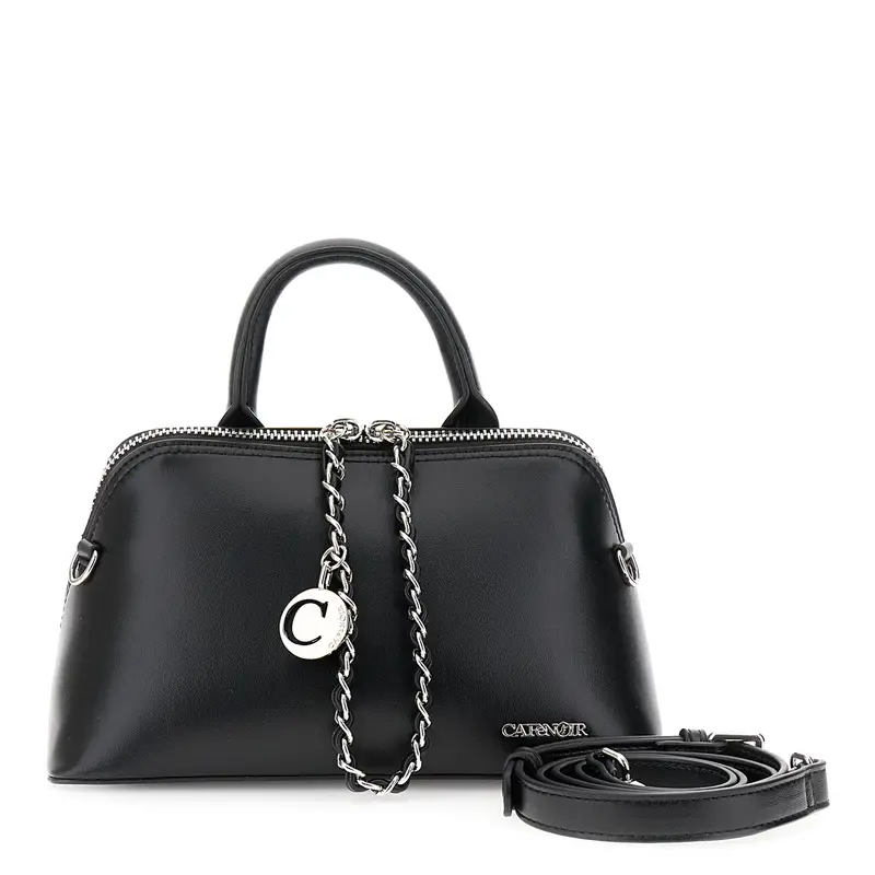 borsa a mano trapezioidale con zip grande nero