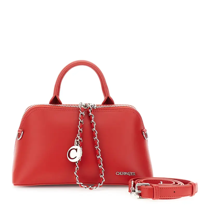 borsa a mano trapezioidale con zip grande rosso